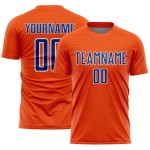 Custom Shape Uniform Sports Geometric Soccer Jersey Sublimation Orange Royal-White Custom Shape Uniform Sports Geometric Soccer Jersey Sublimation Orange Royal-White